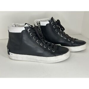 Crime London, Women's Zip Up & Lace Leather Sneakers, Black, Size‎ 37